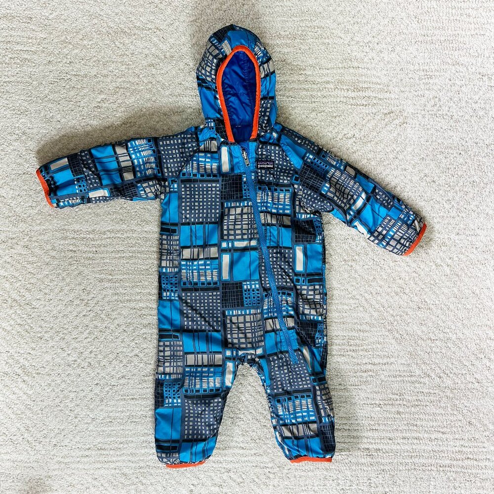 Patagonia Baby Blue Reversible Puff-Ball Bunting Infant Snowsuit 6-12M